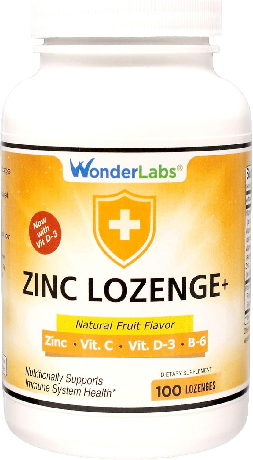Wonder Laboratories Zinc Lozenges with Vitamin C – Fruit Flavored, Healthy Immune Support Lozenges with 25mg of Zinc Supplement Per Lozenge + 30mg of Vitamin C – 100 Lozenges