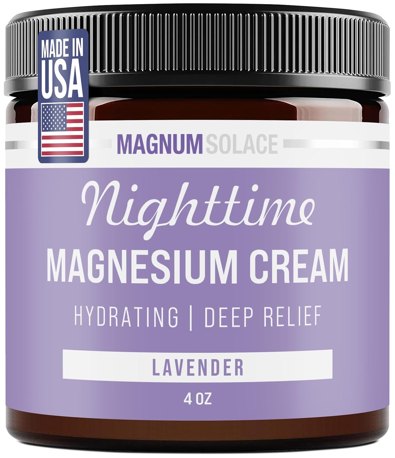 Magnum Solace Magnesium Lotion – Nighttime Magnesium Cream – Apply to Legs, Arms or Chest – Topical Magnesium Chloride – USA Made and Safe for Kids (Lavender)