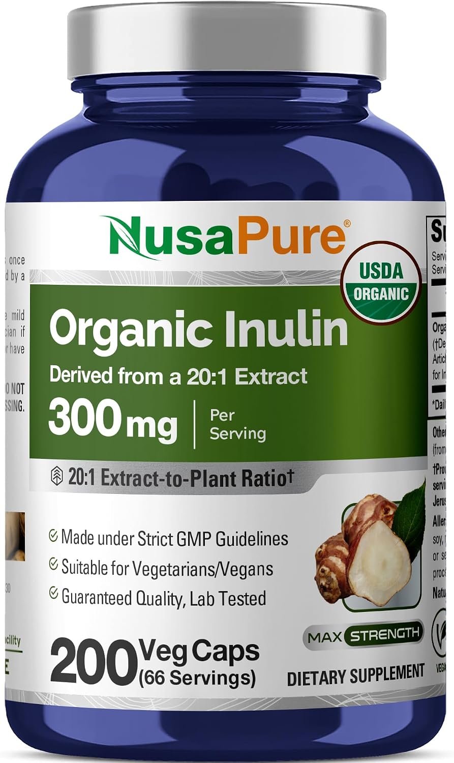 Organic Inulin, Non-GMO, Vegan, 300mg, 200 Veg Capsules – 66 Servings