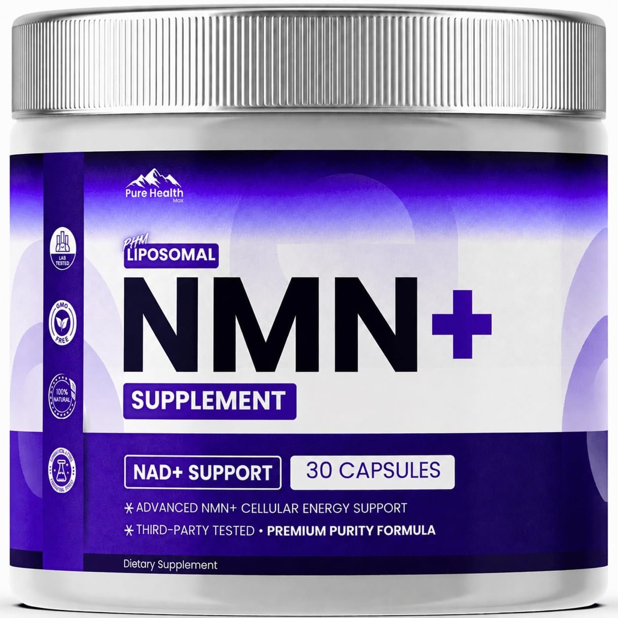PURE HEALTH MAX NMN Supplement with NAD+ Resveratrol and French Maritime Pine Bark Extract – NMNH Alternative | NAD Liposomal Supplements for Men & Women | 30 Capsules, 1 Daily, 30-Day Supply
