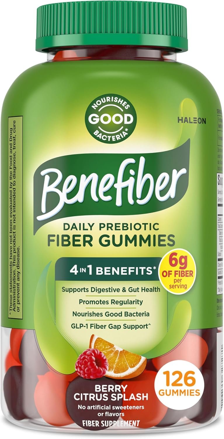 Benefiber Prebiotic Fiber Supplement Gummies, Citrus Berry Splash, 126 Ct