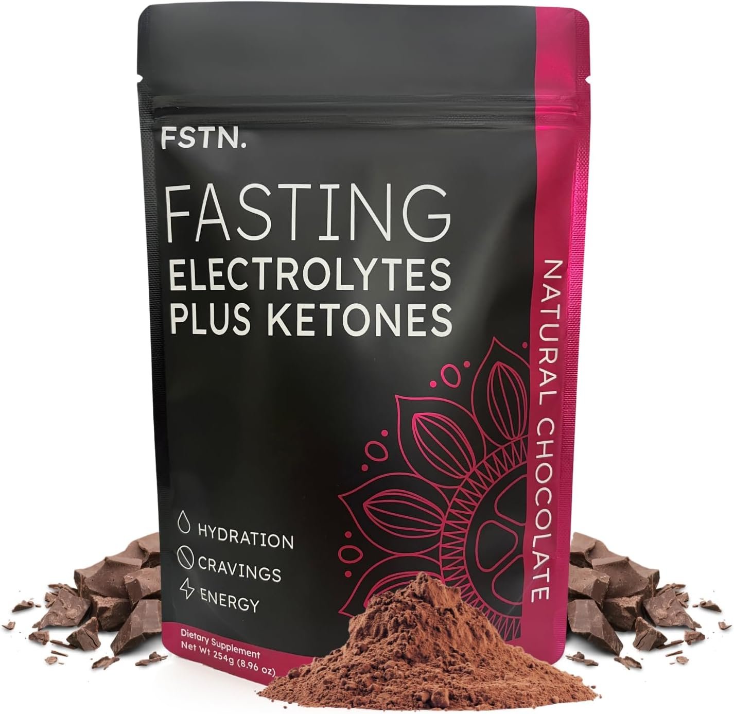 Chocolate Electrolytes Fasting Supplement – Crave Killer, Hydration & Energy – Zero-Sugar, Plus Ketones & Organic Cocoa.