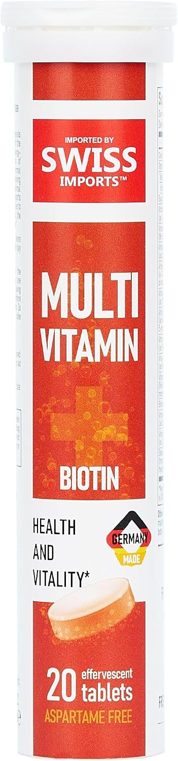 Effervescent Multivitamins + Biotin for Wellness and Vitality Dietary Supplement with Vitamins C, E, B1, B2 B6, B12, A, and D3, 20 Tablets