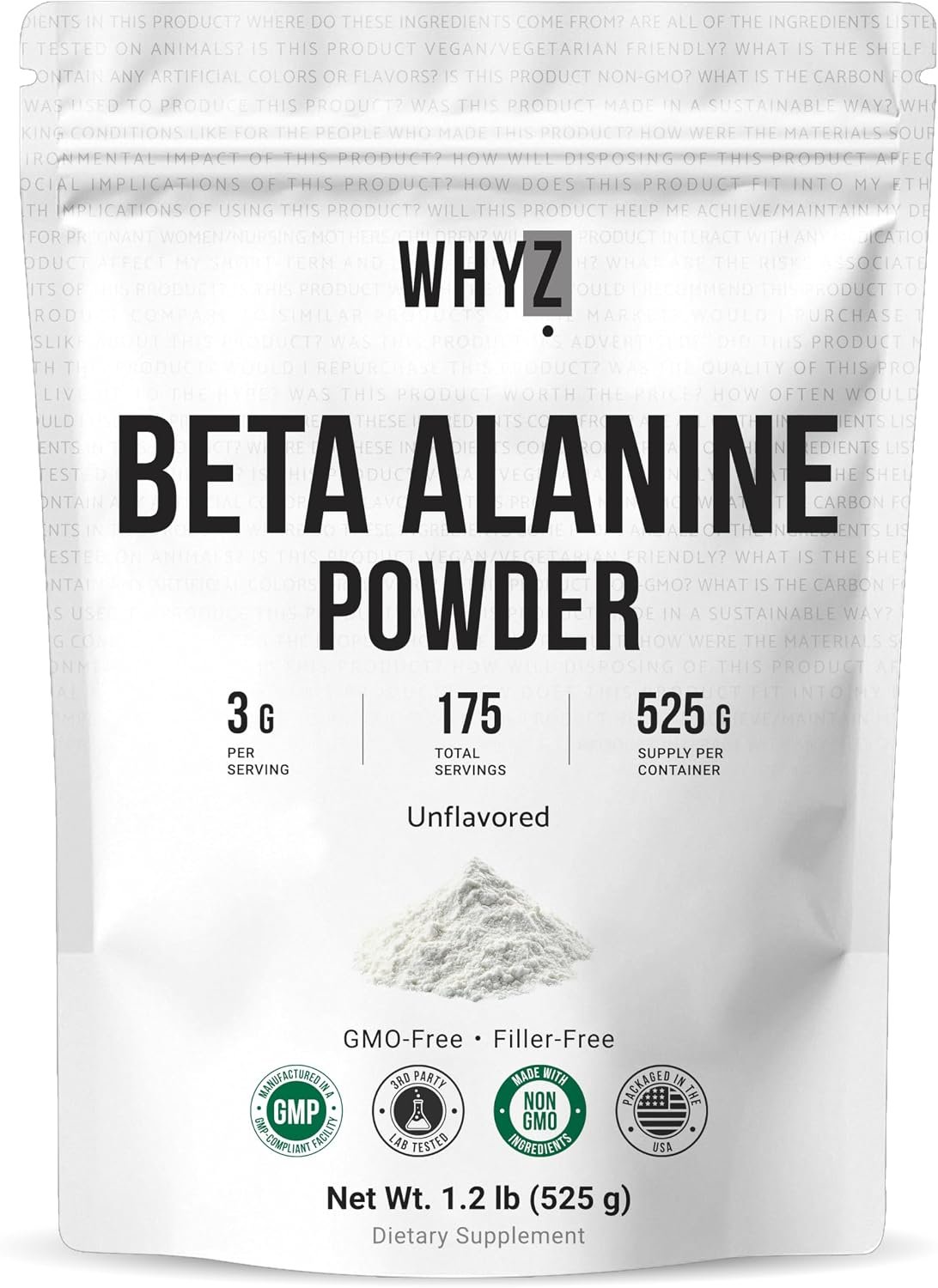 Beta-Alanine Powder Unflavored Supplement for Pre Workout Micronized Beta-Alanine Powder for Easy Mixing Vegan Non-GMO Gluten-Free, 525g
