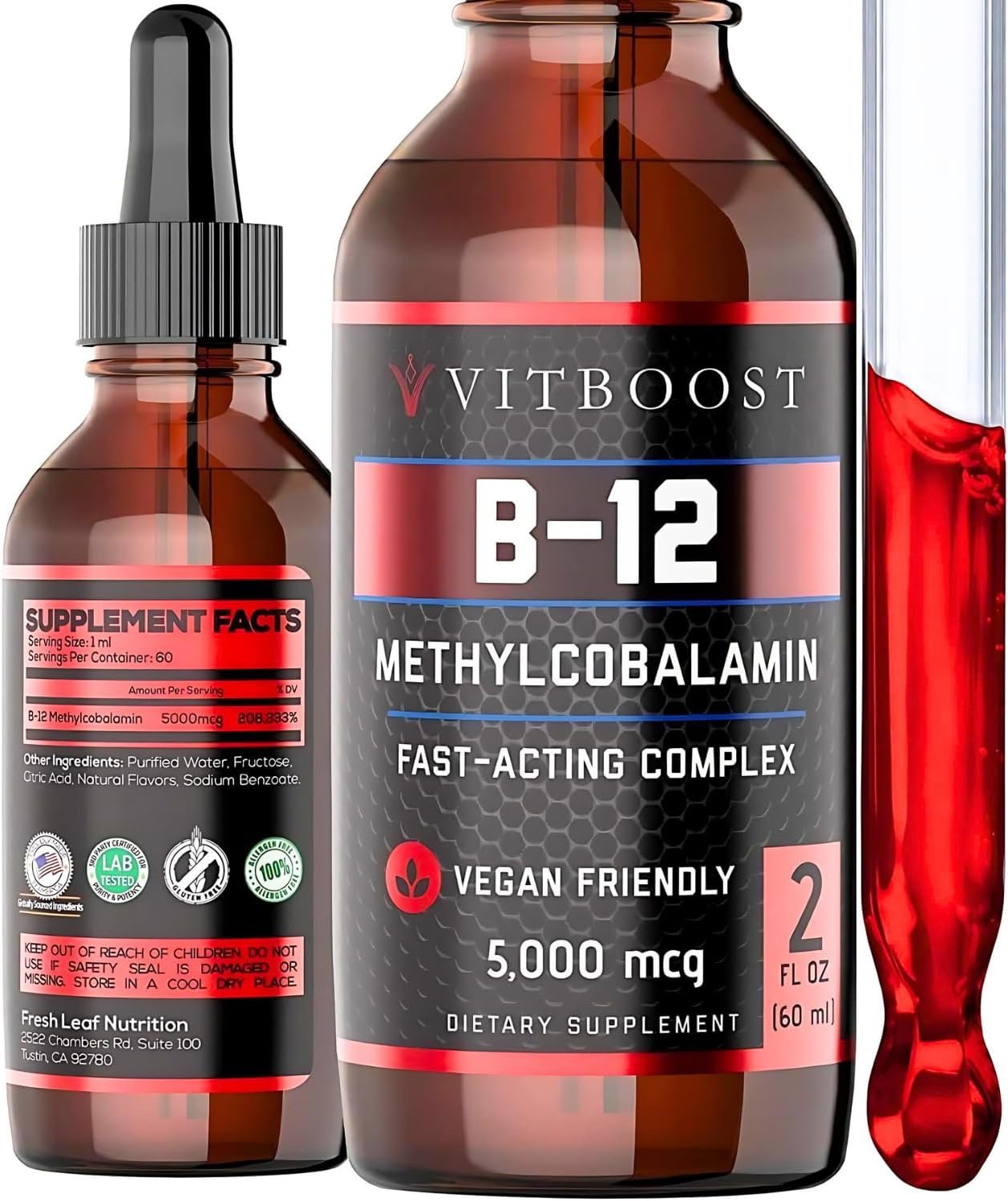 VITBOOST Vitamin B12 Liquid Drops – 60 x 5000 mcg Vegan B12 Sublingual