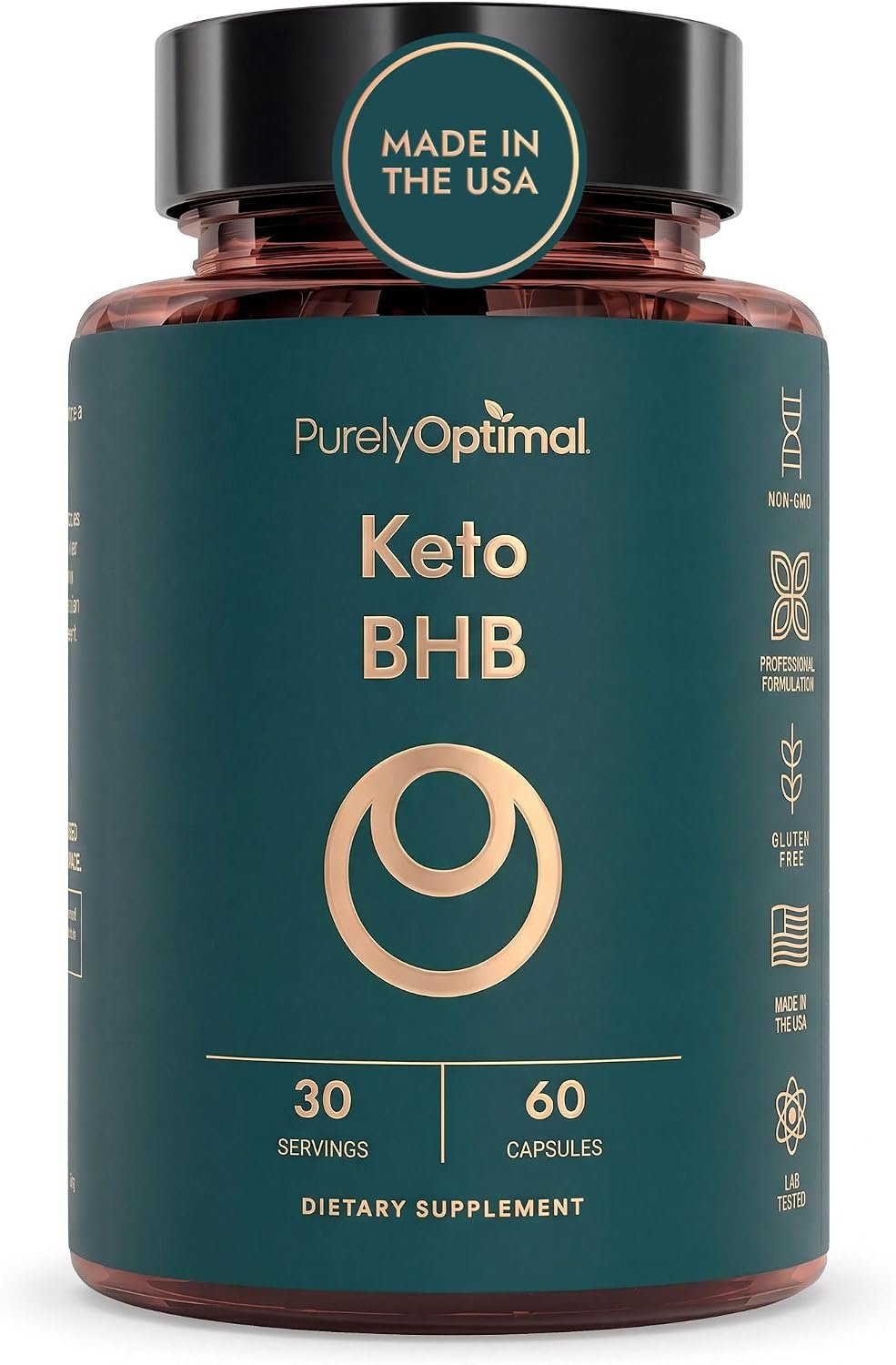 Purely Optimal Keto BHB Capsules – Exogenous Ketone Pills for Ketosis Support, Sustained Energy, Focus & Metabolism – for Women & Men, 60 Capsules