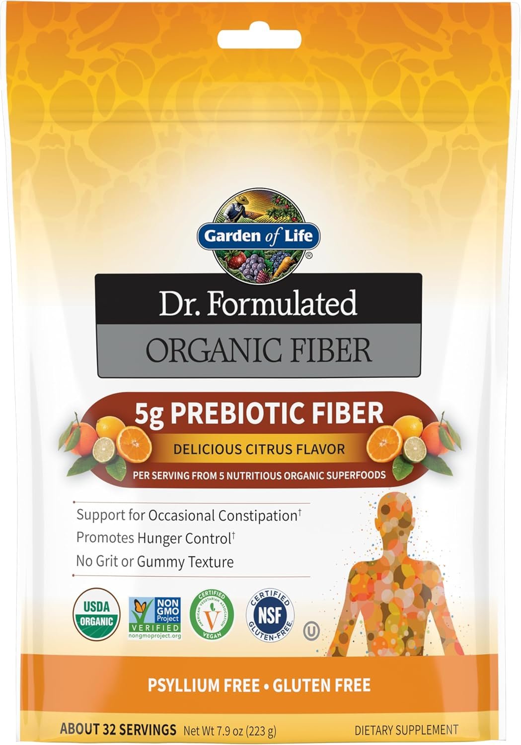 Garden of Life Dr. Formulated Organic Fiber Powder, Citrus, 32 Servings