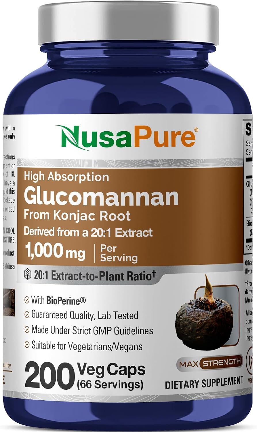Glucomannan (Konjac Root), Vegan, 1000mg, 200 Veg Capsules – 66 Servings