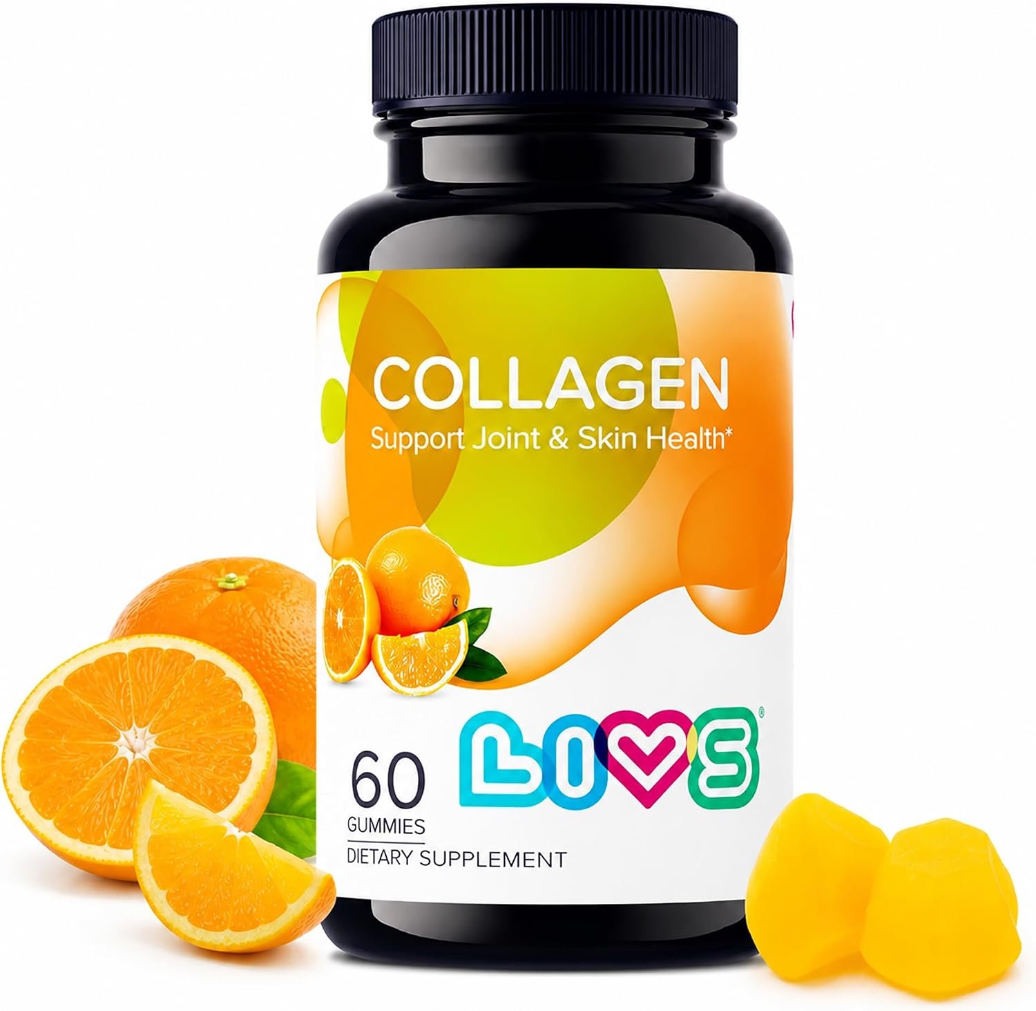 LIVS Collagen Gummies – Supports Skin, Hair, Nails & Joint Health | Hydrolyzed Collagen Supplement for Women & Men | Natural Orange Flavor | Gluten Free & Non-GMO | 60 Gummies/30 Servings