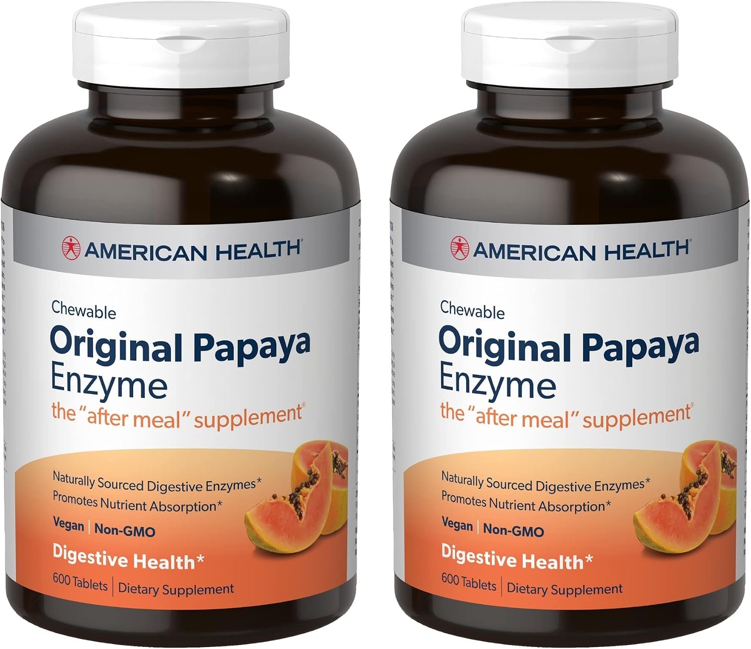 American Health Enzymes Chewable Original Papaya Enzyme 600 Tablets – Pack of 2
