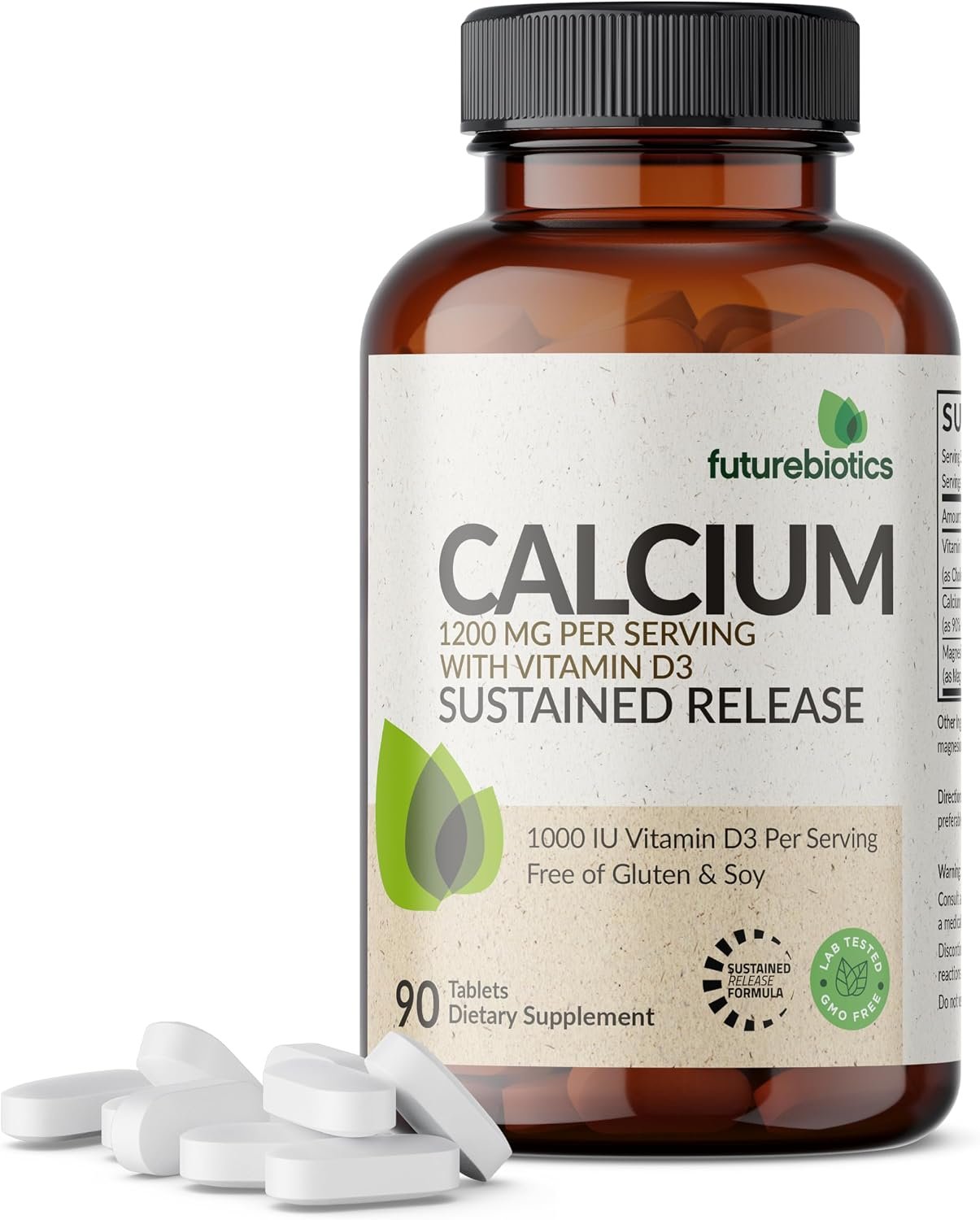 Futurebiotics Calcium 1200 mg + D3 1000 IU Sustained Release, 90 Tablets