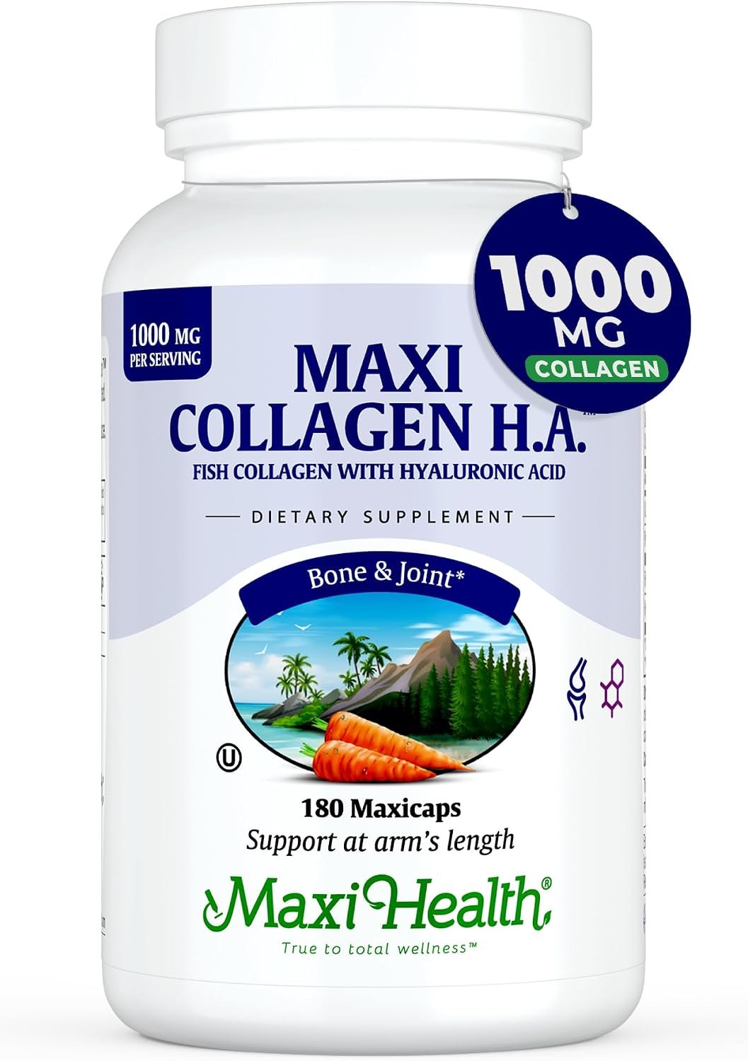 Maxi Health® Marine Collagen 1000mg with Hyaluronic Acid (180 Capsules)