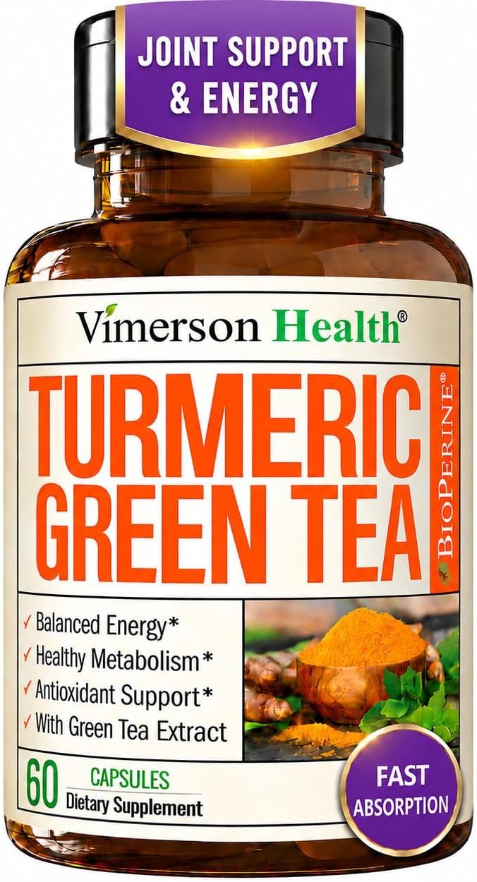 Turmeric Curcumin Supplement with Green Tea Extract & Bioperine 60 Capsules