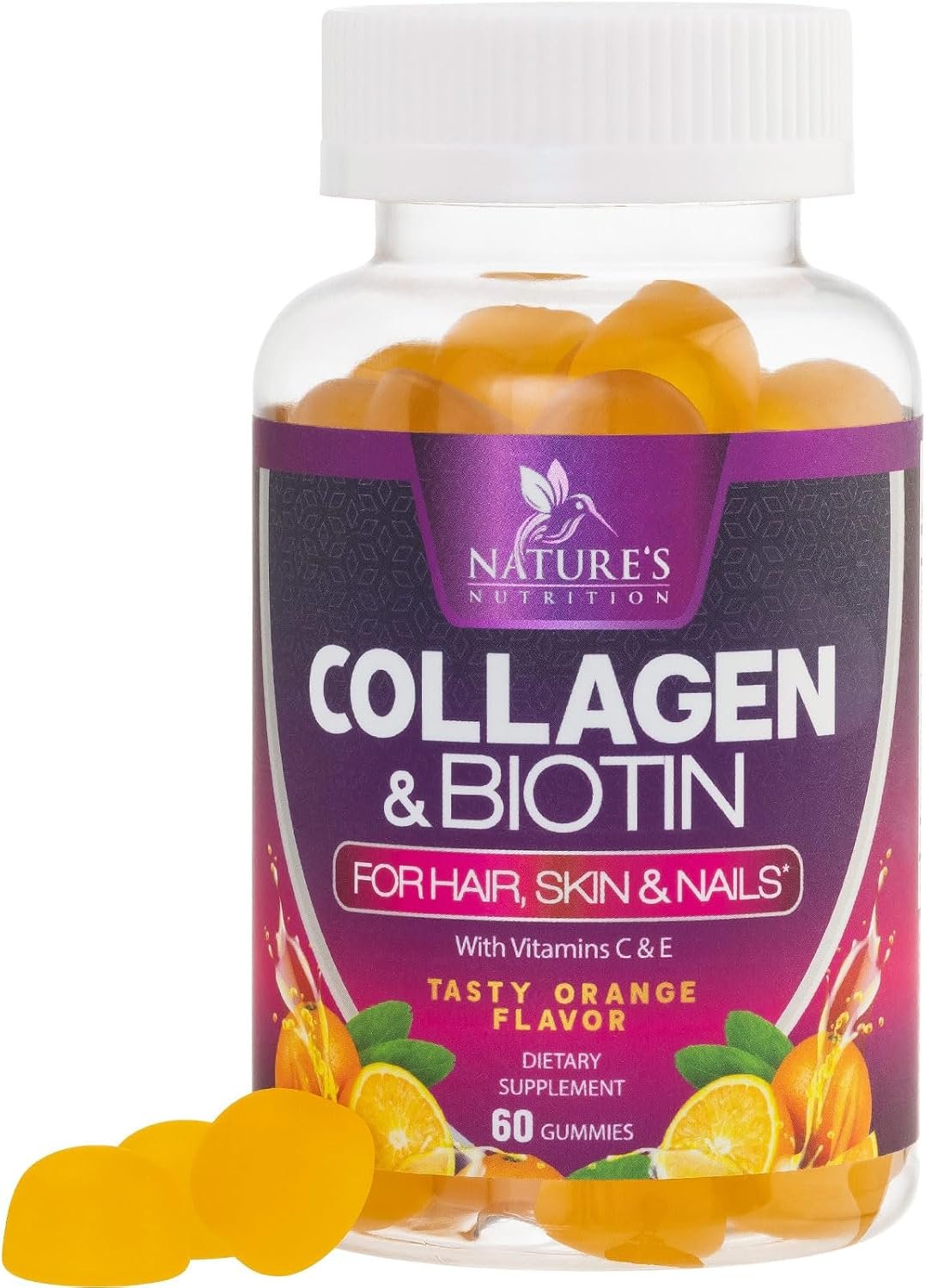 Collagen Gummies – 2500mcg Biotin Per Serving – Complete Collagen Supplement with Hydrolyzed Peptides Type I & III, Biotin, Zinc, & Vitamin C – Hair, Skin, & Nail Support Women & Men – 60 Gummies