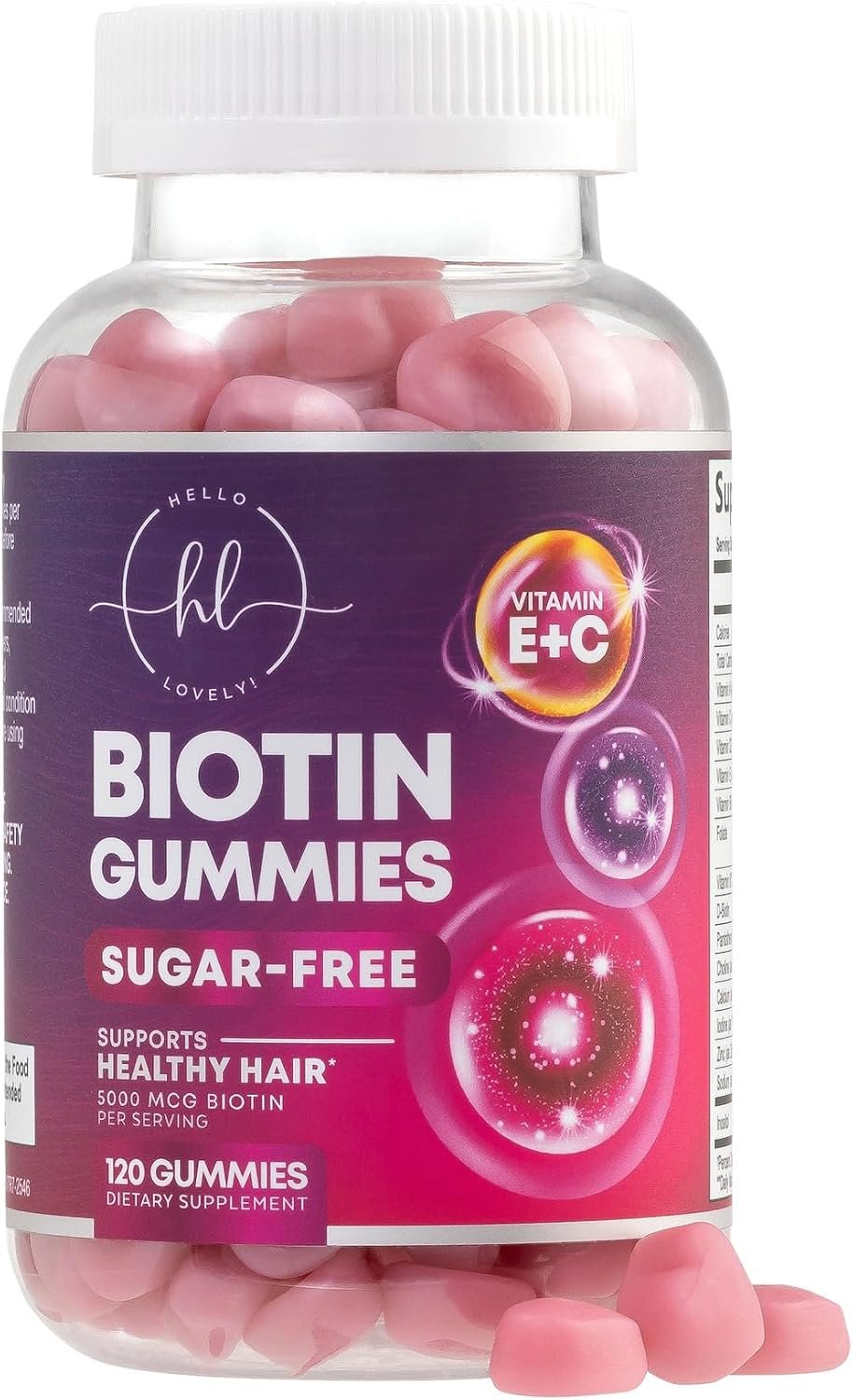 Hair Vitamins Gummies with Biotin 5000mcg – Hair Growth Support with Vitamins E & C for Thicker, Stronger & Beautiful Hair – Extra Strength Hair Skin and Nails Vitamin, Gluten Free – 120 Gummies