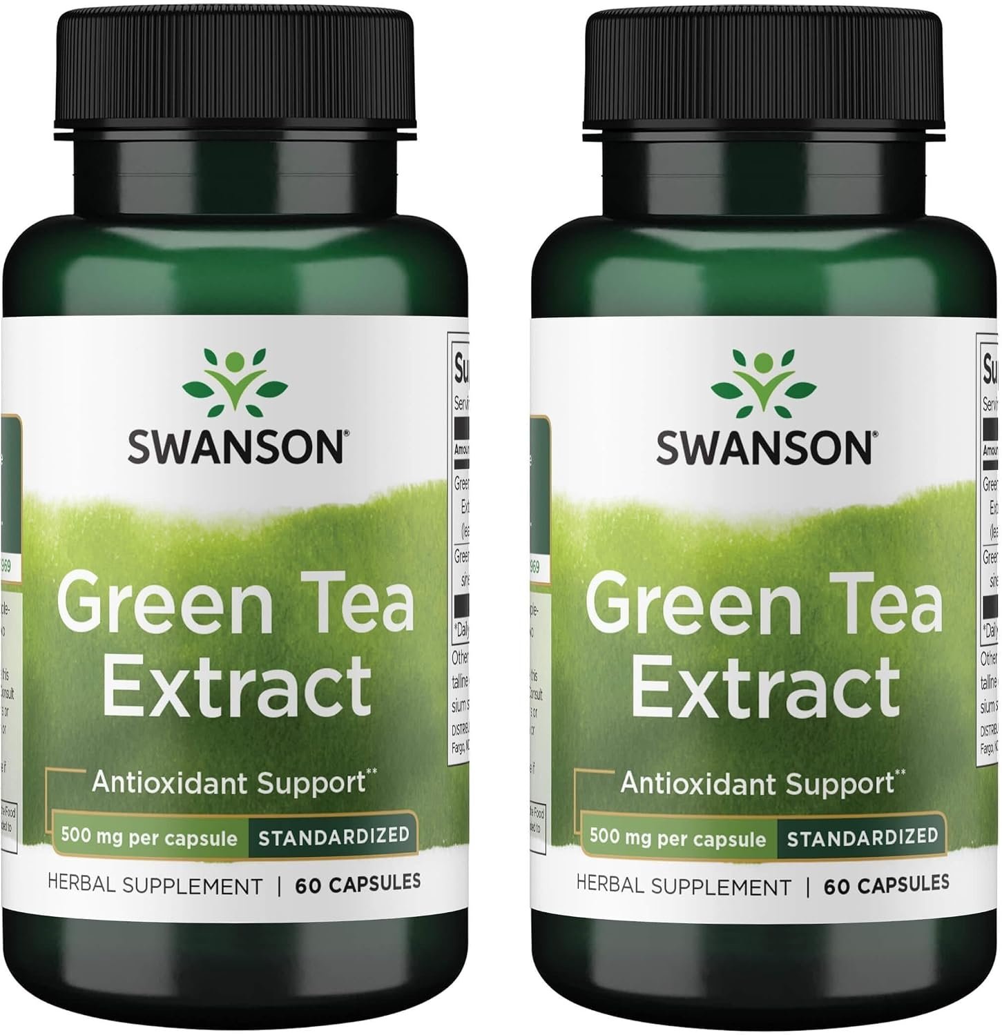Swanson Green Tea Extract 500 Milligrams, 60 Capsules, 2 Pack