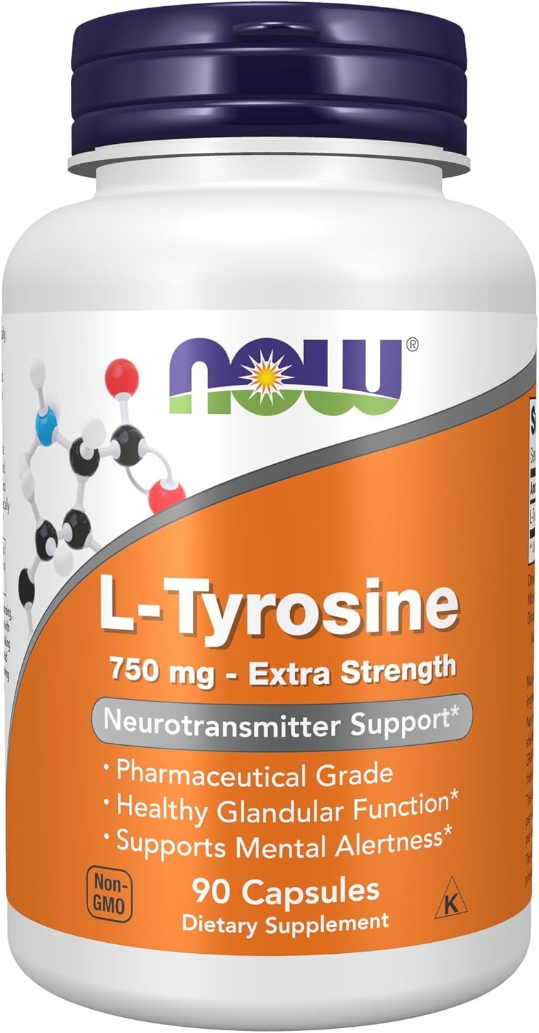 NOW Supplements, L-Tyrosine 750 mg, Supports Mental Alertness*, Neurotransmitter Support*, 90 Veg Capsules