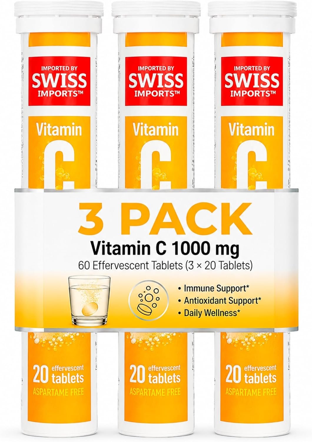 Effervescent Vitamin C 1000mg Dietary Supplement, 3-Pack, 60 Tablets
