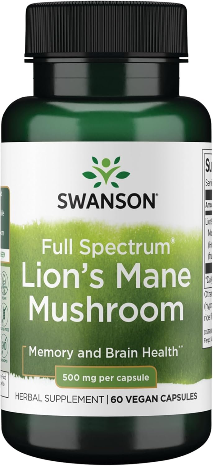Swanson Lion’s Mane Mushroom, 500 mg, 60 Vegan Capsules, 4 Bottles