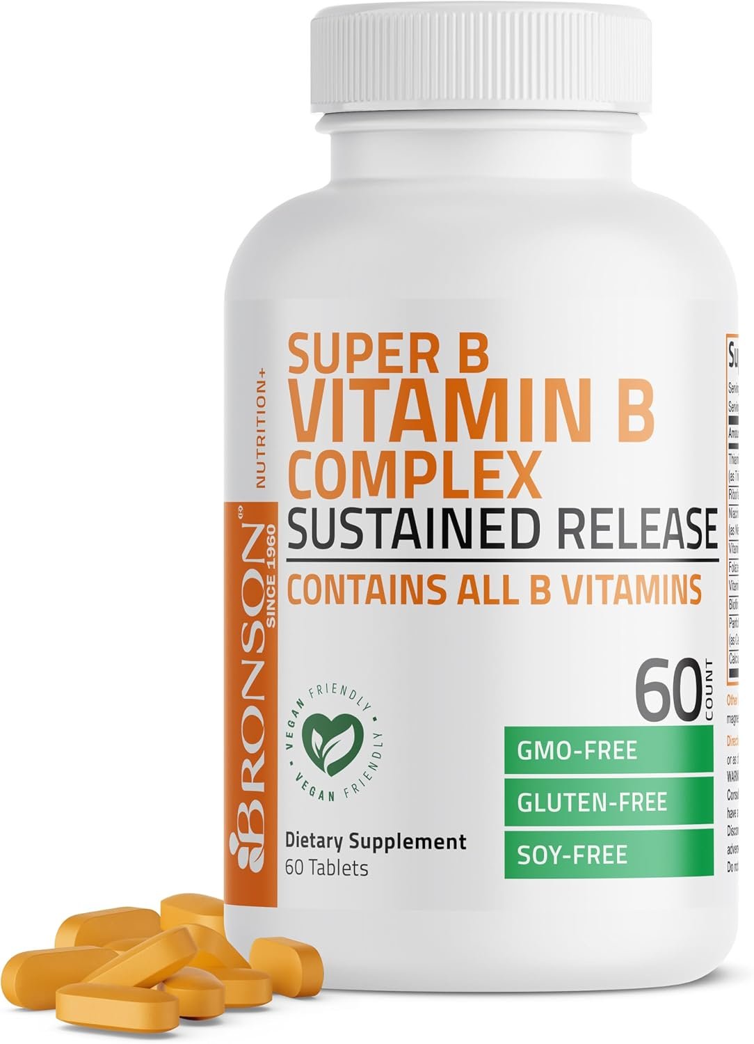 Bronson Super B Vitamin B Complex Sustained Release for Energy, 60 Tablets