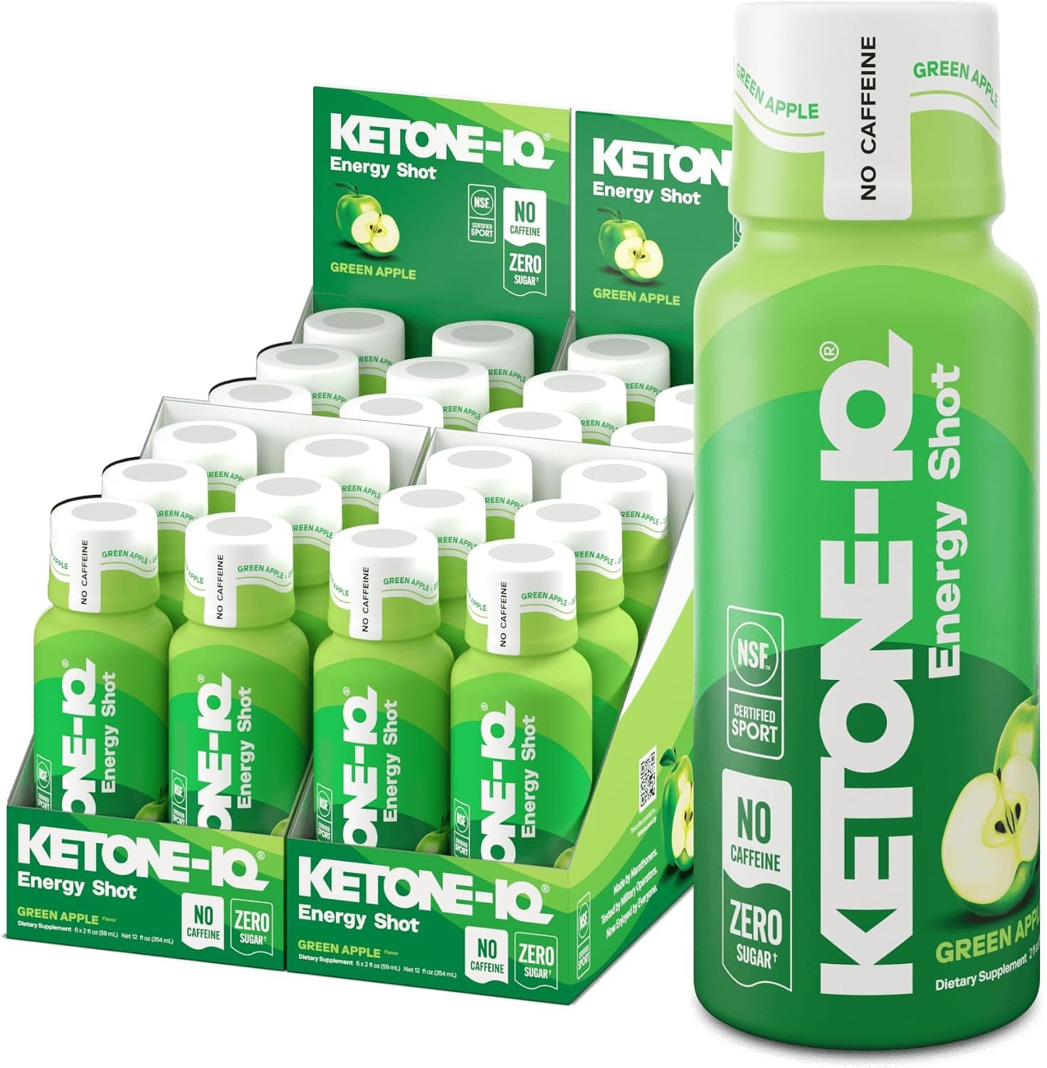 Ketone-IQ No Caffeine Ketone Shots for Focus, Green Apple, 24 Pack