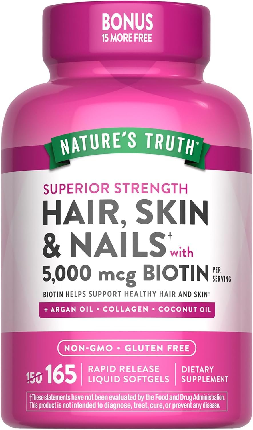 Nature’s Truth Hair, Skin & Nails Vitamin | 5000 mcg Biotin | 165 Softgels