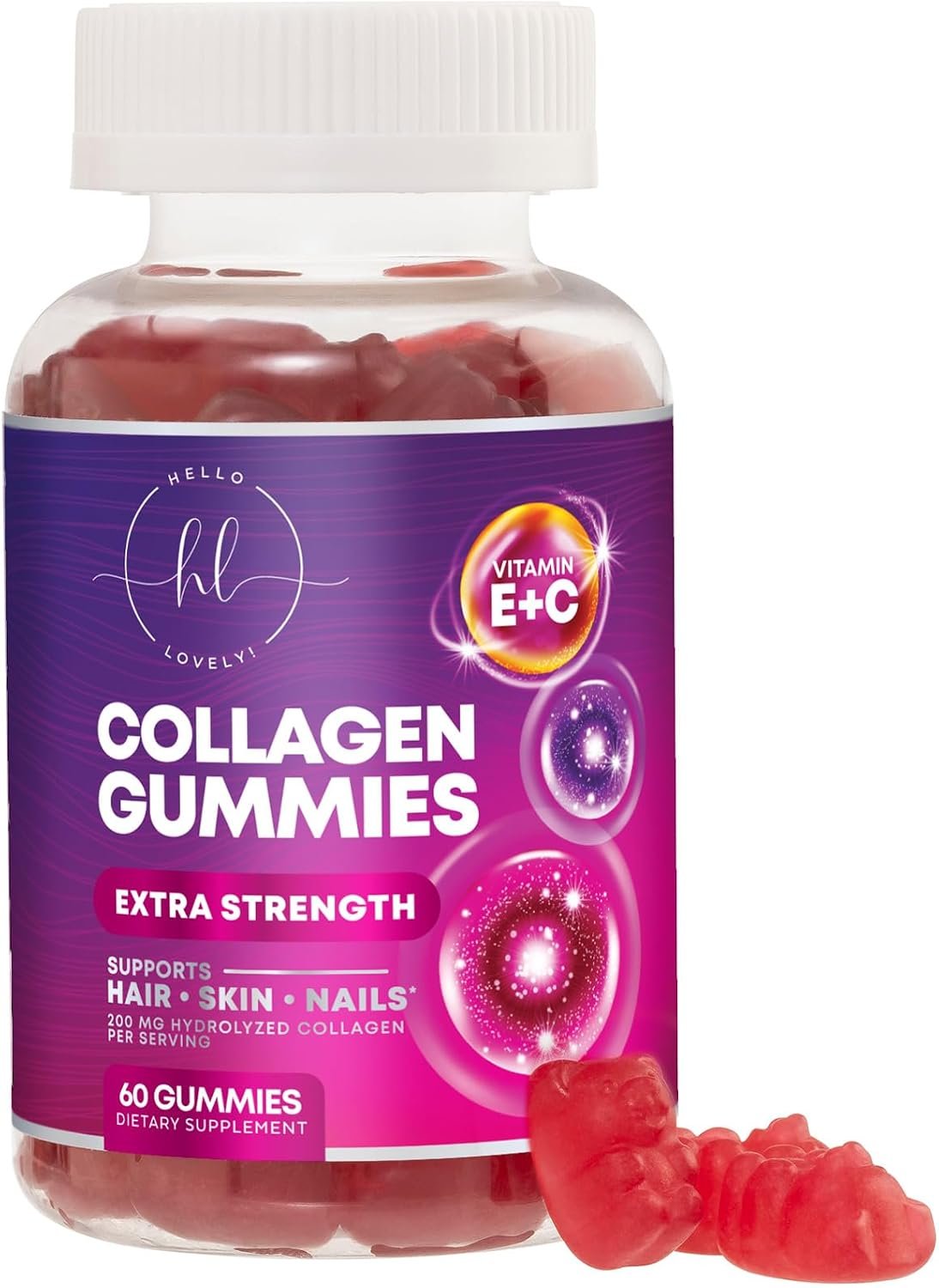Collagen Gummies for Hair Growth – 2500 mcg D-Biotin Per Serving – Hydrolyzed Collagen Peptides Type I, III – Vitamin C & Zinc – Skin, Nails & Joint Support For Women & Men – Berry Flavor, 60 Gummies