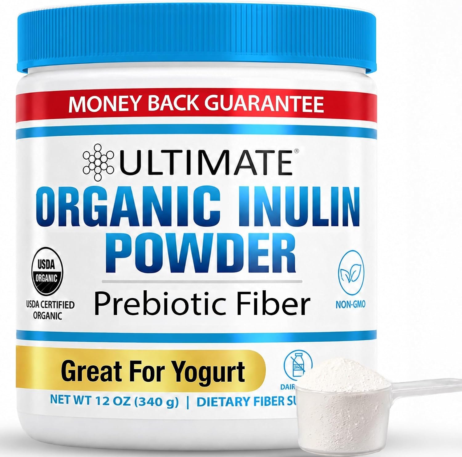 Ultimate Organic Inulin Powder for Super Gut & L. Reuteri Yogurt, Chicory Root Inulin Prebiotic Fiber, Mix in Coffee, Tea, Smoothies, Keto USDA Organic Fiber Supplement & Yogurt Starter Support (12oz)