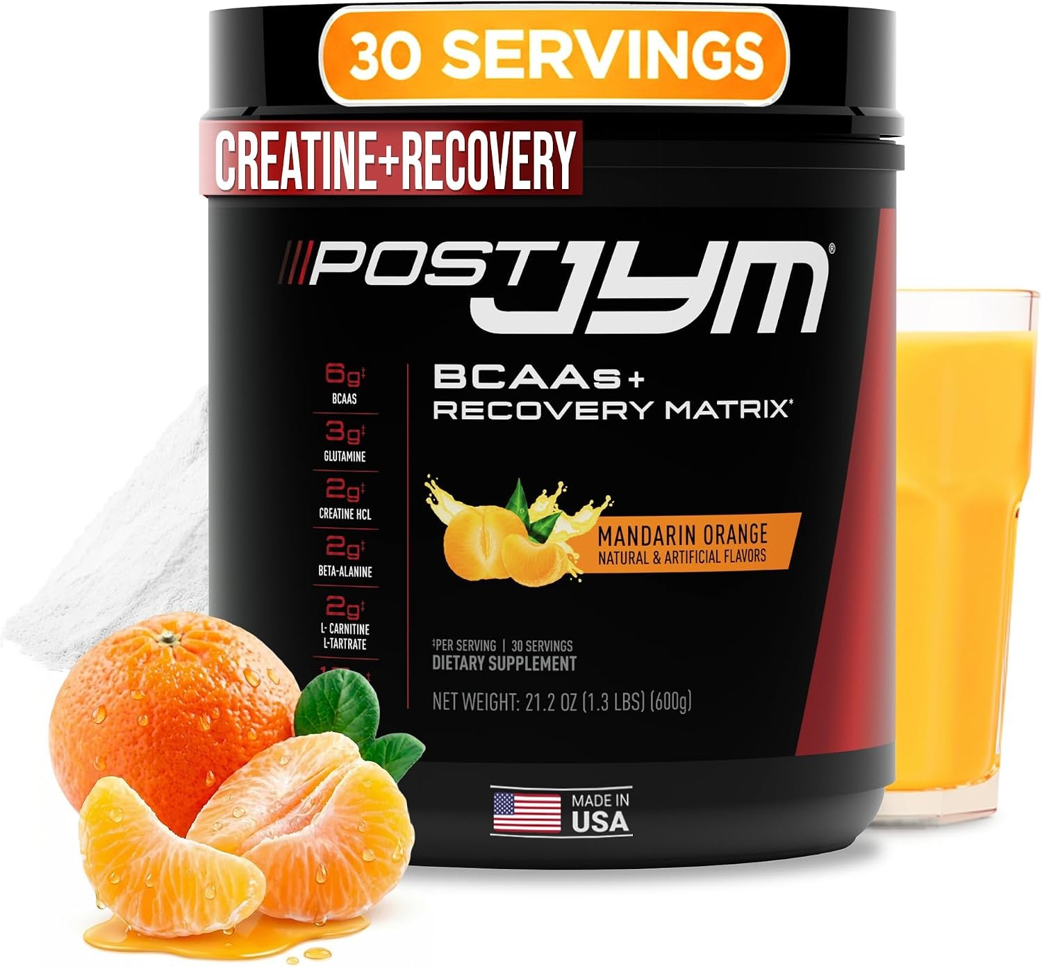 JYM Supplement Science Post JYM Active Matrix Mandarin Orange Amino Recovery Powder Pure Creatine HCL, BCAA’s, Glutamine, Carnitine, Betaine, Taurine for Strength, Repair, Performance 30 Servings