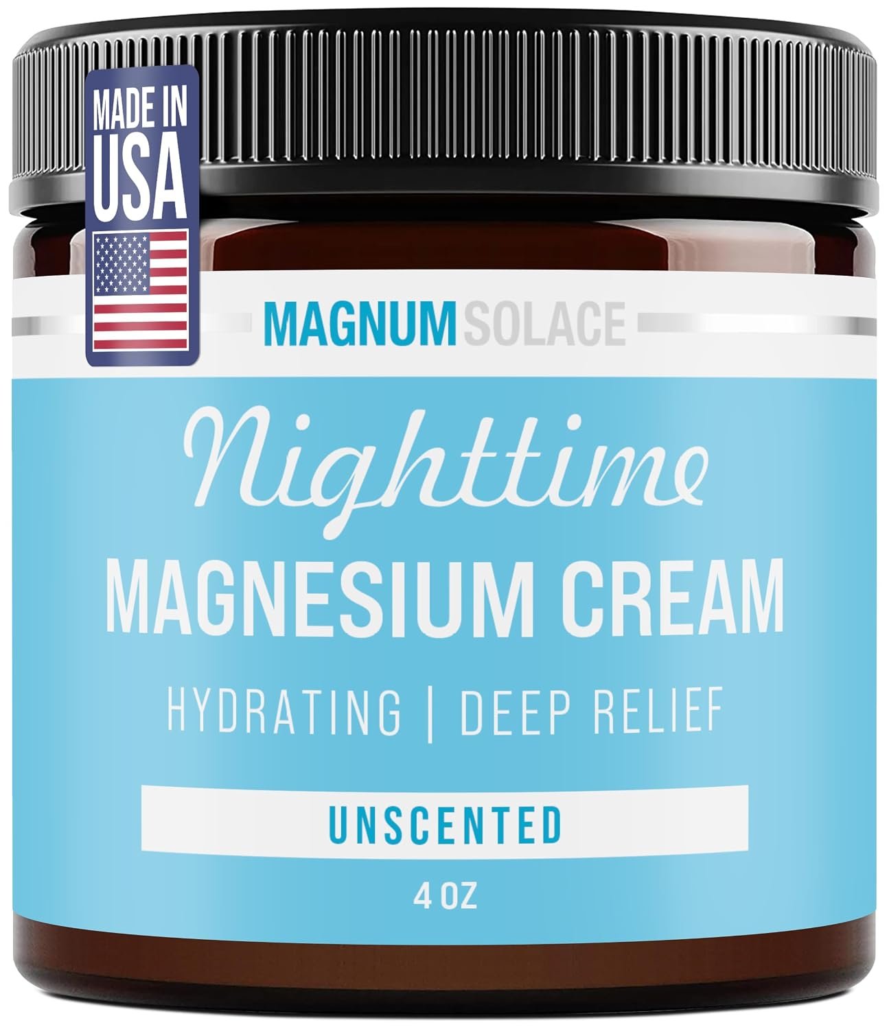 Magnum Solace Magnesium Lotion – Nighttime Magnesium Cream – Apply to Legs, Arms or Chest – Topical Magnesium Chloride – USA Made and Safe for Kids (Unscented)