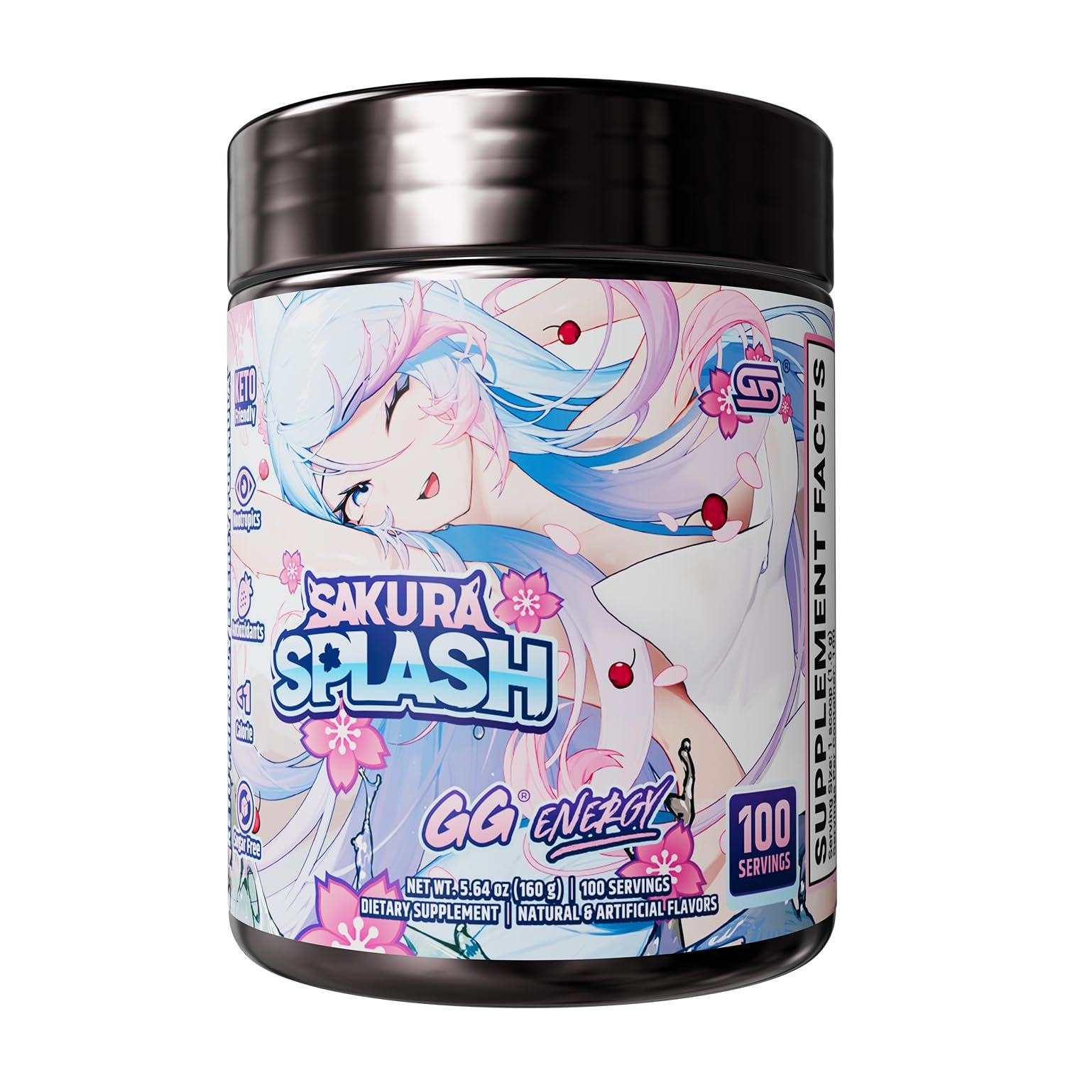 Gamer Supps GG Energy – Sakura Splash by Silvervale (100 Servings) – Keto Friendly Gaming Energy and Nootropic Blend, Sugar Free + Organic Caffeine + Vitamins + Immune Support, Powder Drink