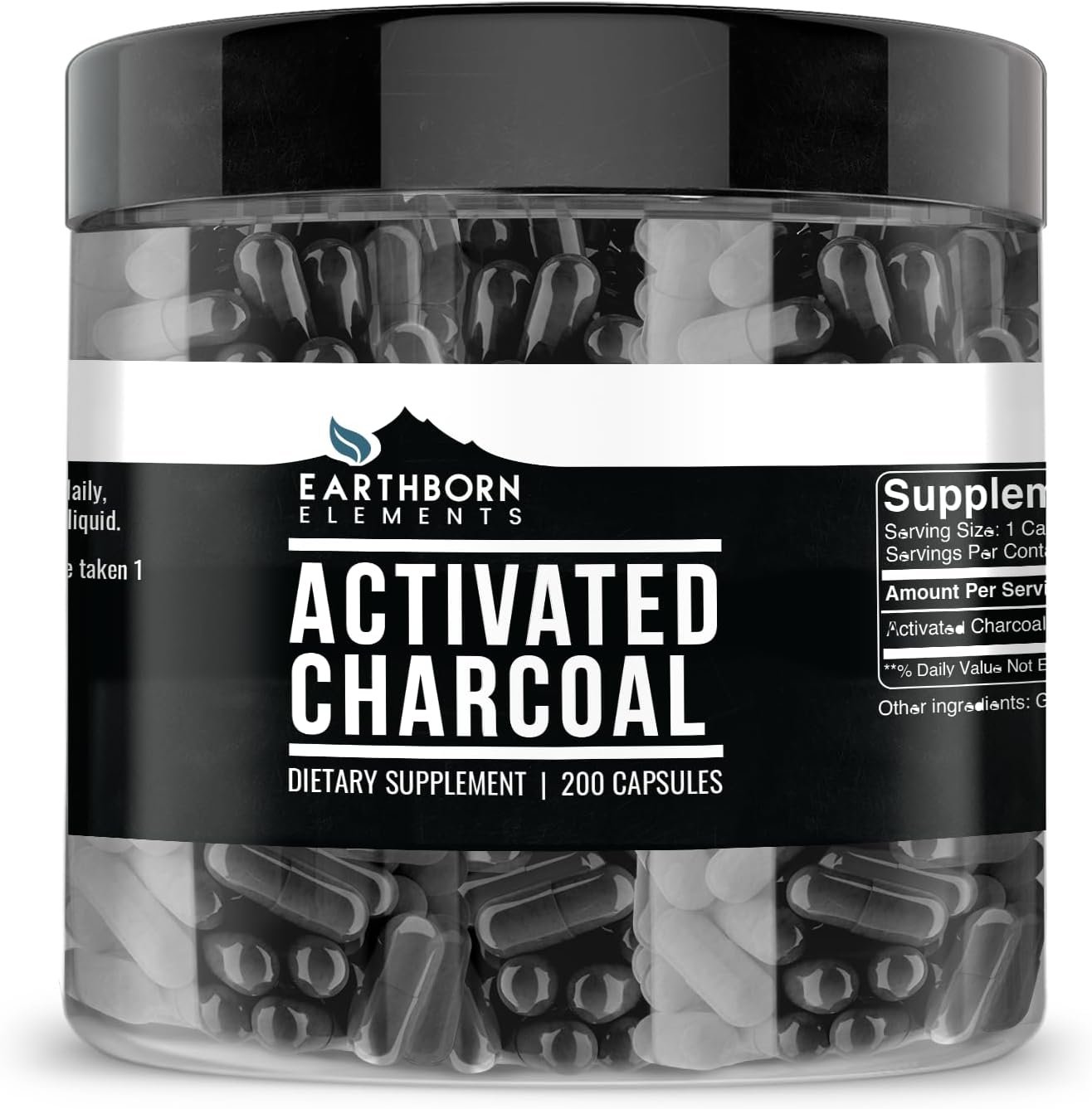Earthborn Elements Activated Charcoal Capsules, 200 Capsules