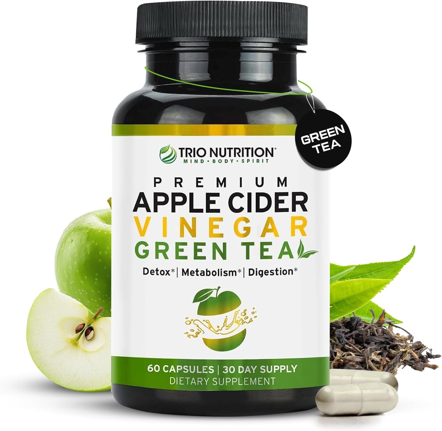TRIO NUTRITION Apple Cider Vinegar + Green Tea Capsules with the Mother