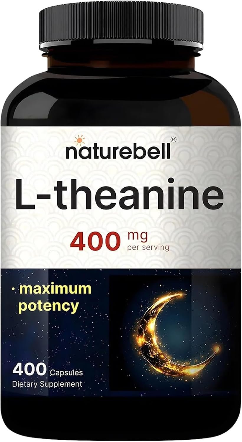 NatureBell L-Theanine Supplement – 400 Capsules – 400mg Max Potency Amino Acid Support – for Relaxation, Calm, and Focus – Non-Drowsy Free-Form Formula