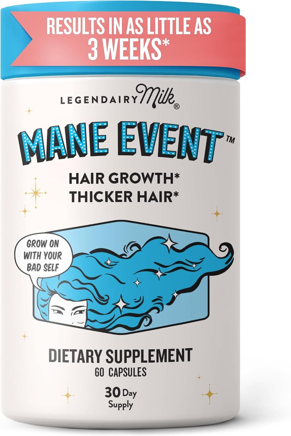Legendairy Milk Mane Event Hair Growth Vitamins with Lustriva, 60 Capsules