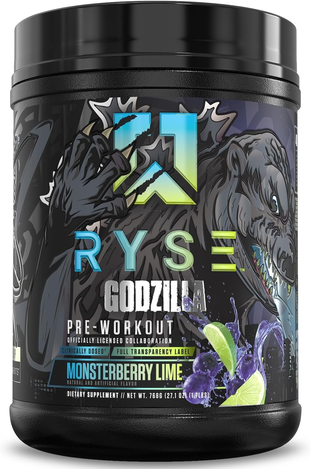 RYSE Godzilla X Noel Deyzel Pre Workout Powder – Monsterberry Lime – 400mg Caffeine, High Stim Pre-Workout for Men & Women with Citrulline & Beta Alanine – Energy, Pump & Focus – 20/40 Servings