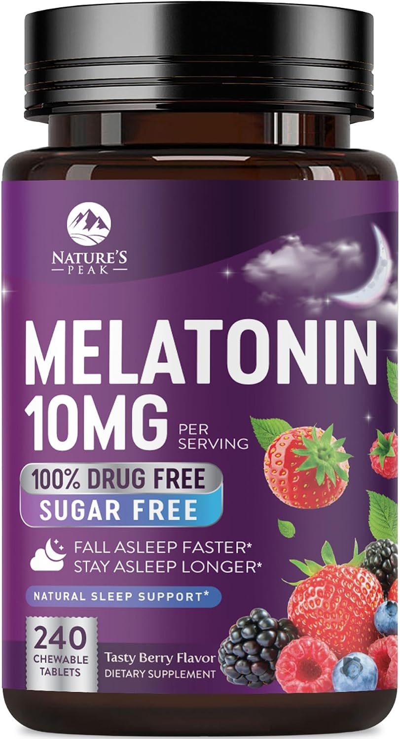 Melatonin 10mg – Fast Dissolve Sleep Support Melatonin Supplements for Adults – Extra Strength Sugar Free 10 mg for Restful Nighttime Sleep Support, Berry Flavor, Bottled USA – 120 Day Supply