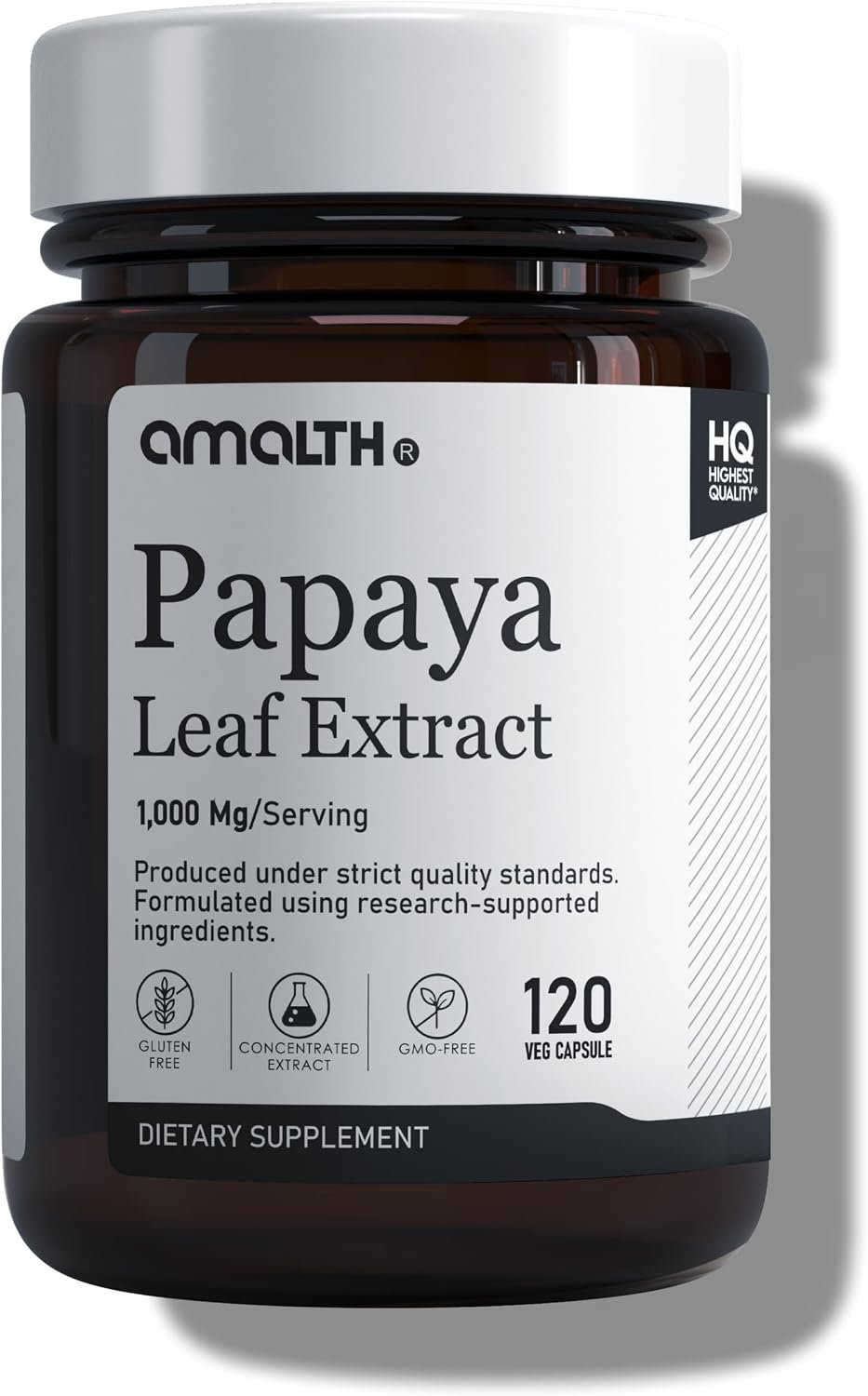 Amalth Papaya Leaf Extract Capsules 1000 mg | Carica Papaya Leaf Supplement | Platelet Support & Immune Support Formula | Papain Enzyme Digestive Health | Plant Based | Non-GMO | 120 Veg Capsules