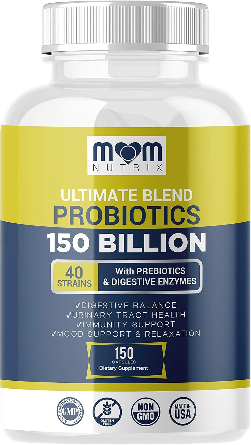 Probiotics 150 Billion CFU – 40 Strain Probiotics for Women, Men and Adults – Shelf Stable Probiotic with Organic Prebiotic – Acidophilus Probiotic – 150 Capsules – Made in USA