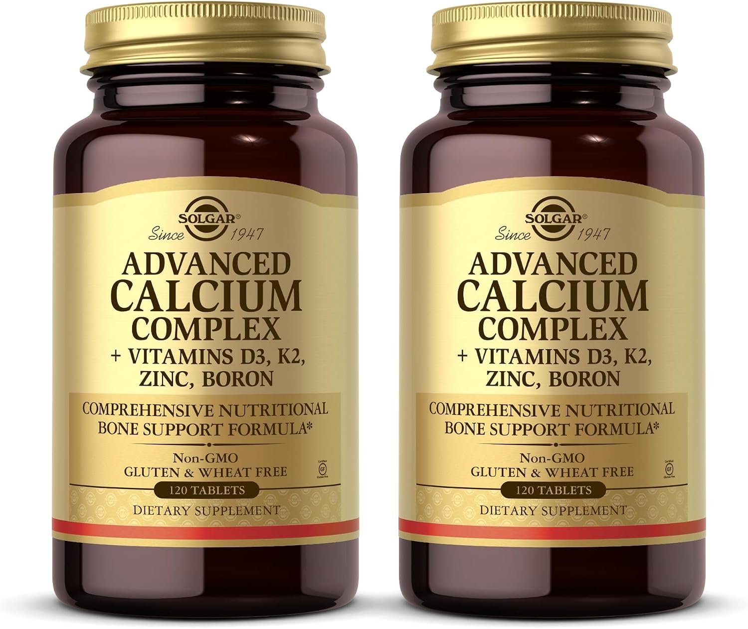 Solgar Advanced Calcium Complex – 120 Tablets, Pack of 2 – with Zinc, Boron, Vitamins D3 & K2 – Non-GMO, Gluten Free, Dairy Free – 60 Total Servings