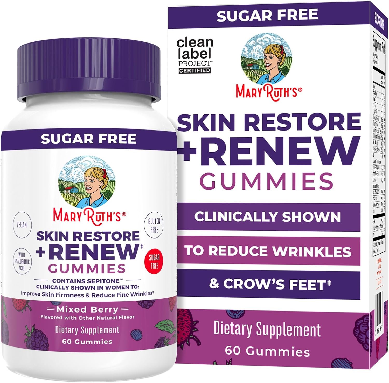MaryRuth’s Skin Restore + Renew Gummies with Hyaluronic Acid, 60 Gummies