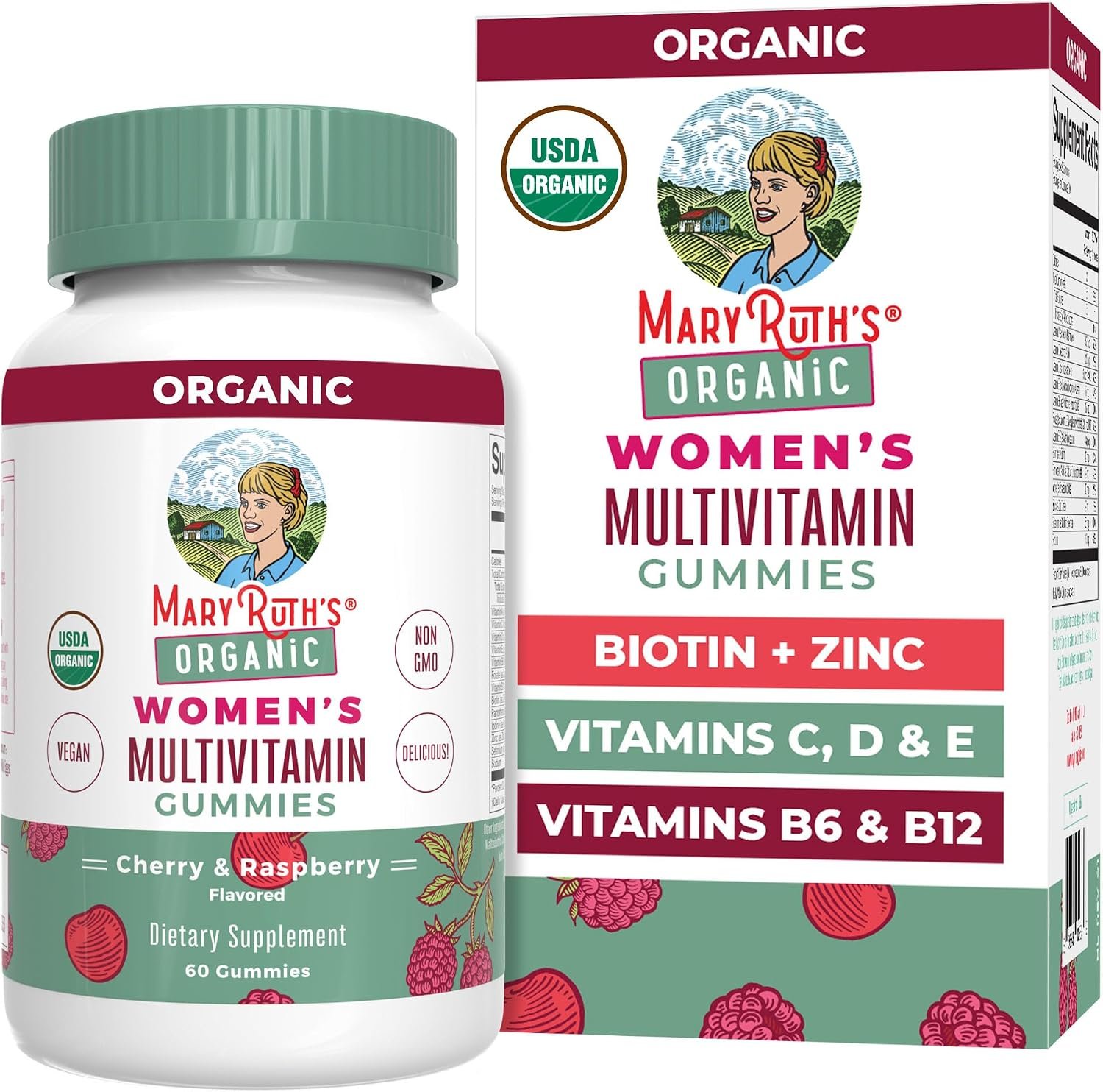 MARYRUTH’S Organic Multivitamin Gummies for Women, Hair & Skin Health, 60ct