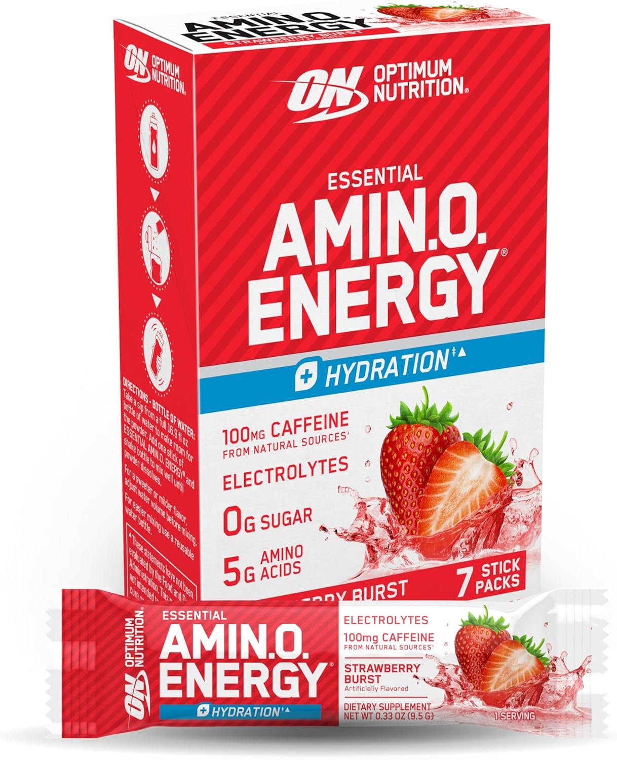 Optimum Nutrition Amino Energy Plus Focus Stick Packs, Strawberry Burst 7Ct