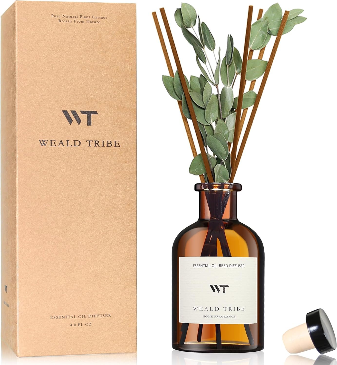 WEALD TRIBE Flower Reed Diffuser Set Eucalyptus & Lavender Scent for Room Bathroom Accessories Shelf Decor & Air Fresheners, Sticks Defusers with 4.0 fl oz Home Fragrance Oils, Office Gift
