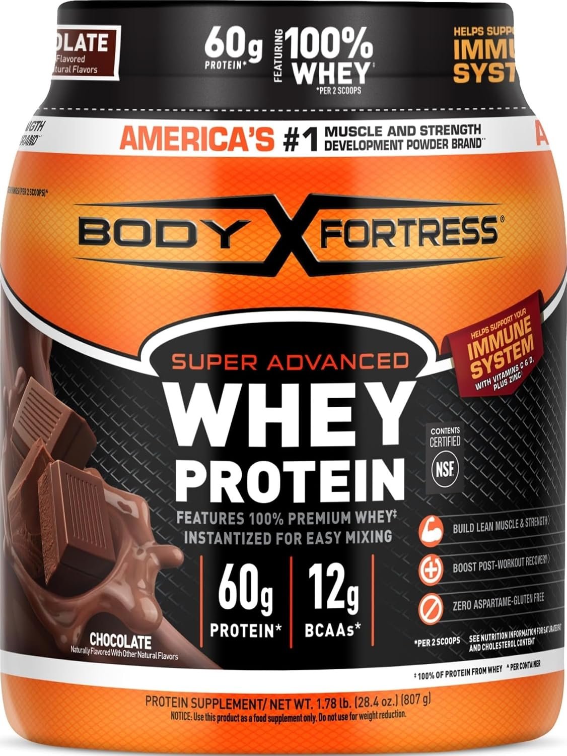 Body Fortress Super Advanced Whey Protein, Chocolate, 1.78 lbs