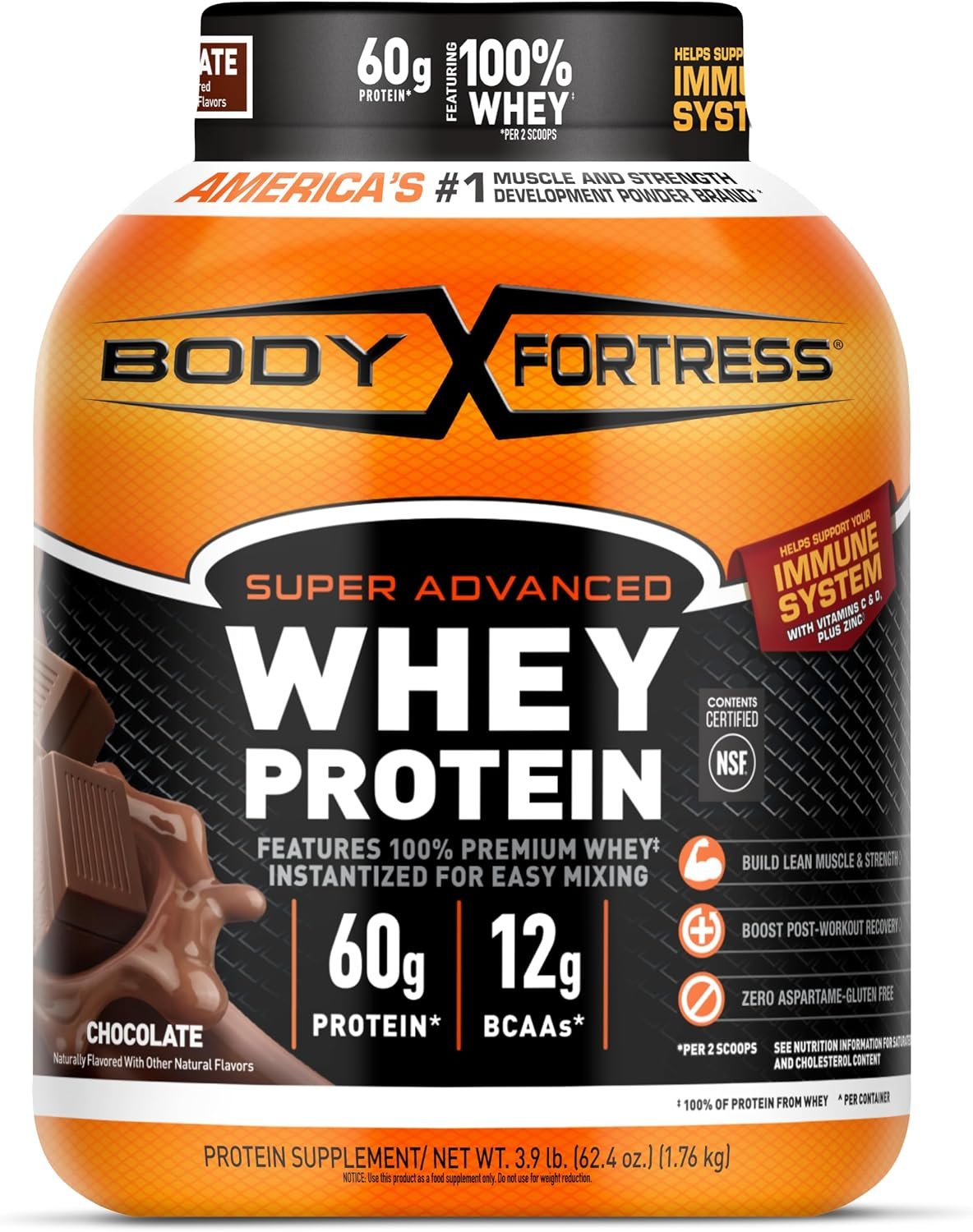 Body Fortress Super Advanced Whey Protein Powder, Chocolate, 3.9 lbs