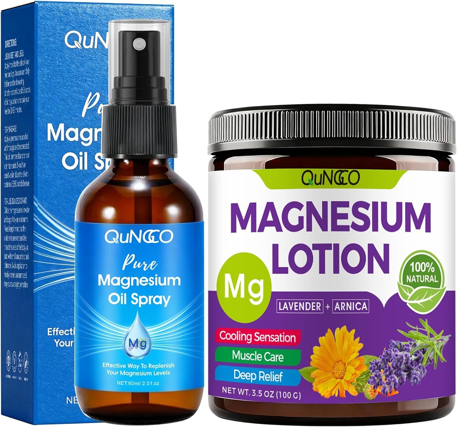 Magnesium Lotion & Pure Magnesium Oil Spray for Sleep, Leg,Feet,Body