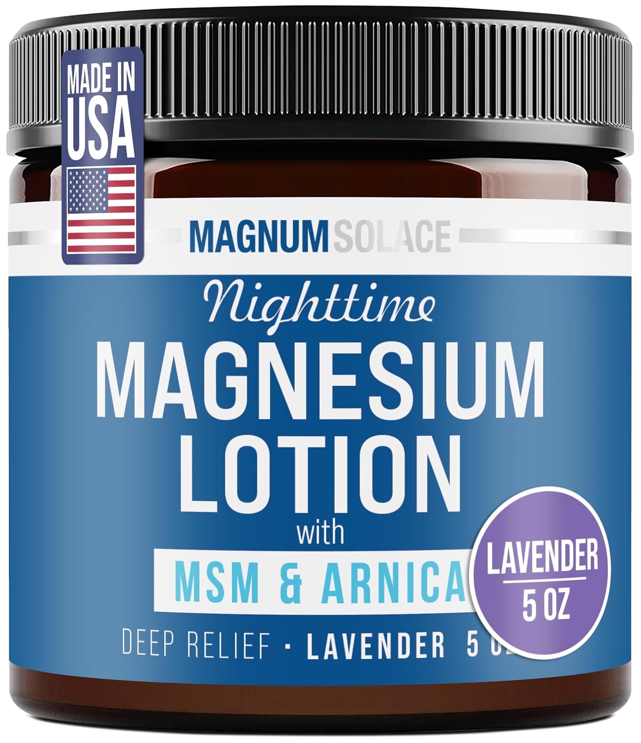 Magnum Solace Nighttime Magnesium Lotion with MSM & Arnica – Highly Concentrated Magnesium for Muscles & Joints – Apply to Legs or Feet Before Bed – Skin-Friendly