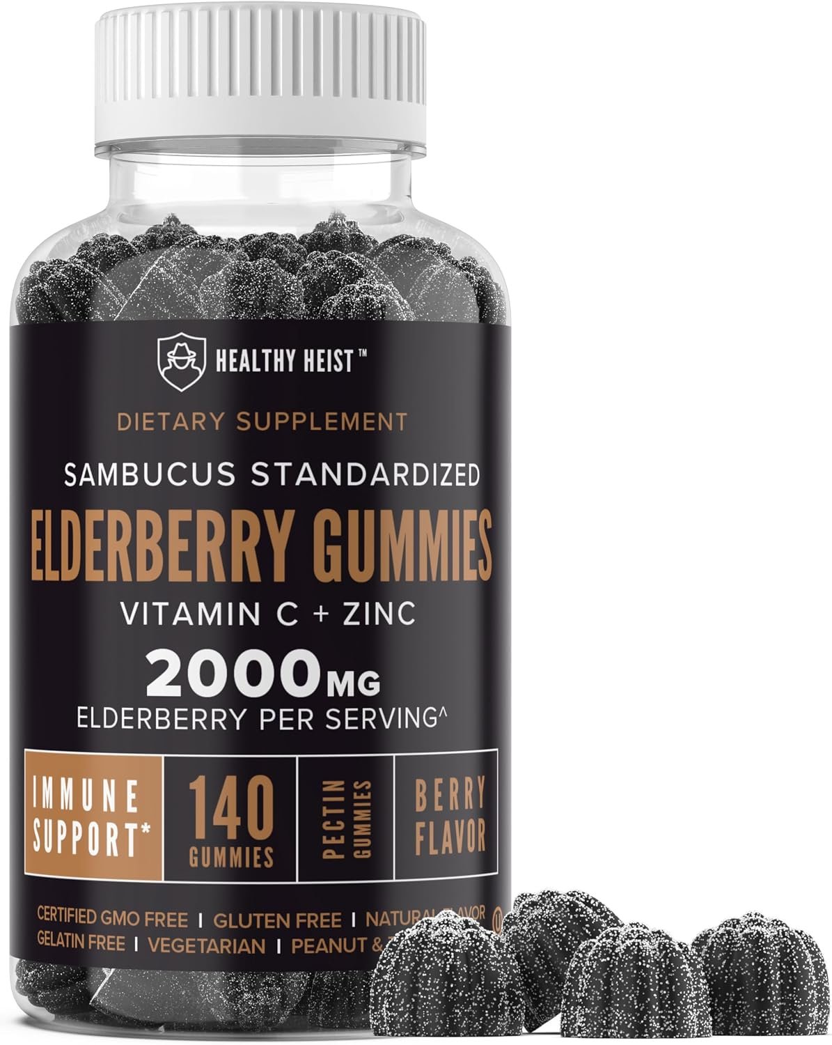Sambucus Black Elderberry Gummies, Zinc, Vitamin C, 140 Count