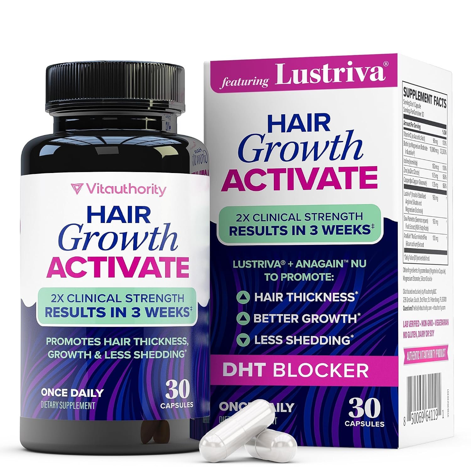 Lustriva Hair Growth Supplement for Women Lustriva DHT Blocker, 30 Servings